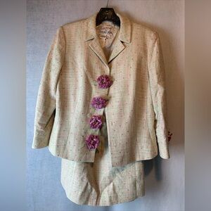 Rickie Freeman Teri Jon Jacket Blazer Skirt Suit Size US 10 Silk Easter Outfit